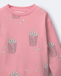 Toddler Girl Long-Sleeve Relaxed Graphic Tee Popcorn Print - Light Pink