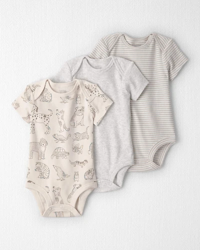 Baby 3-Pack Dogs Short-Sleeve Multipack Bodysuits - White