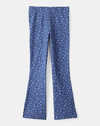 Girls Cotton Floral Stretch Flare Leggings - Purple