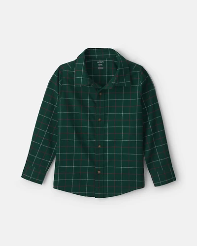 Boys Plaid Long-Sleeve Button-Down Shirt - Green