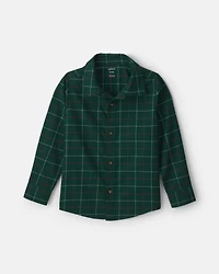 Boys Plaid Long-Sleeve Button-Down Shirt - Green