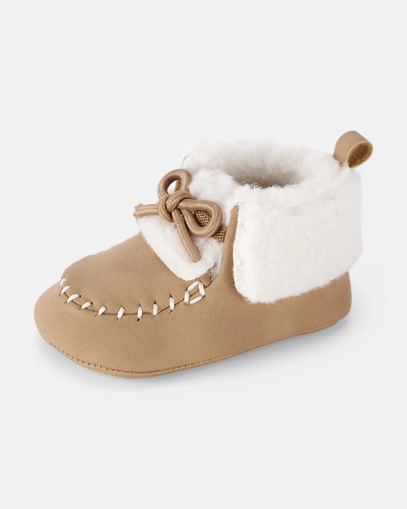 Baby Boy Sherpa Moccasin Boots - Brown/White