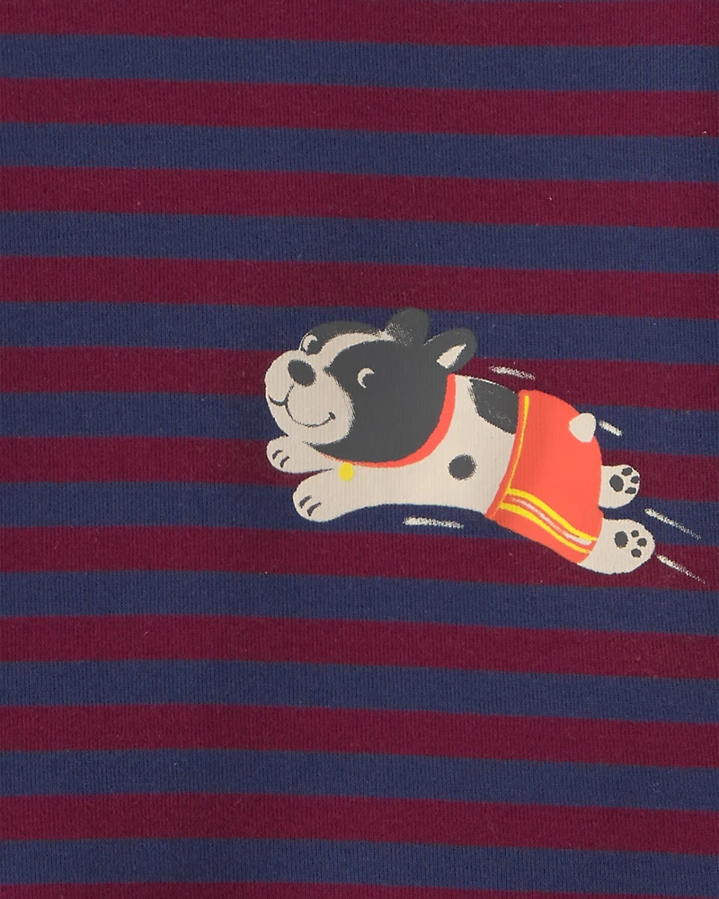 Toddler Boy 4-Piece Dog Striped 100% Cotton Snug Fit Pyjama Set - Burgundy/Cream