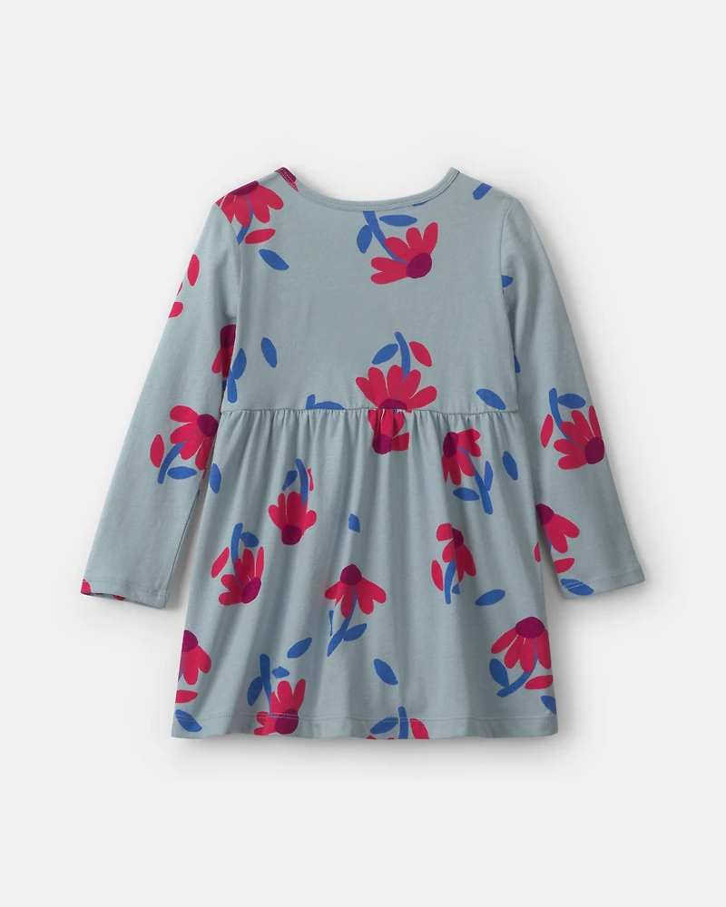 Toddler Girl Floral Long-Sleeve Dress - Blue