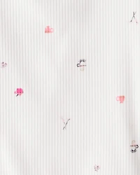 Girls Cafe-Print Ribbed Top - Ivory