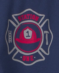 Baby Boy 4-Piece 'Rescue Squad' Firetruck 100% Cotton Snug Fit Pyjama Set - Red/Blue