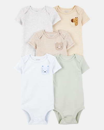 Baby 5-Pack Animals Short-Sleeve Cotton Bodysuits