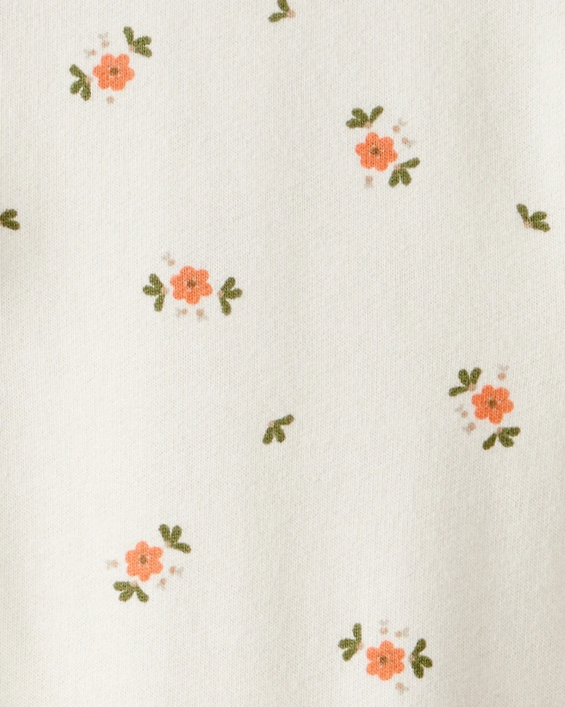 Baby Girl Floral Ruffle Cotton Long-Sleeve Jumpsuit - Cream