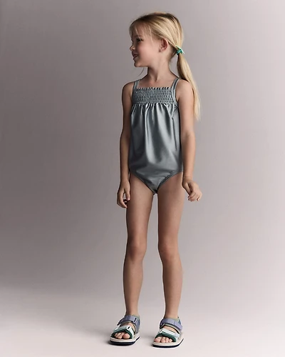 Toddler Girl Smocked One-Piece Swimsuit - Pale Blue