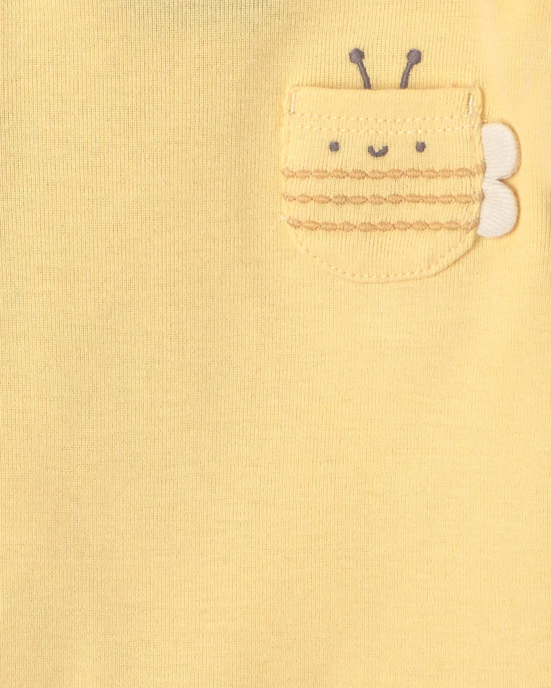Baby Girl 4-Pack Bee Long-Sleeve Bodysuits - Yellow/Blue/Ivory