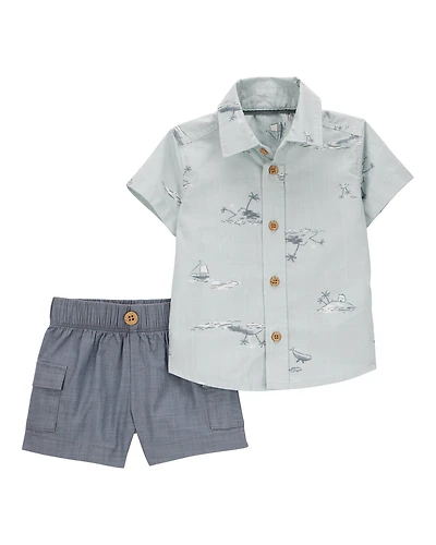 Baby 2-Piece Button-Down Shirt & Short Set - Blue