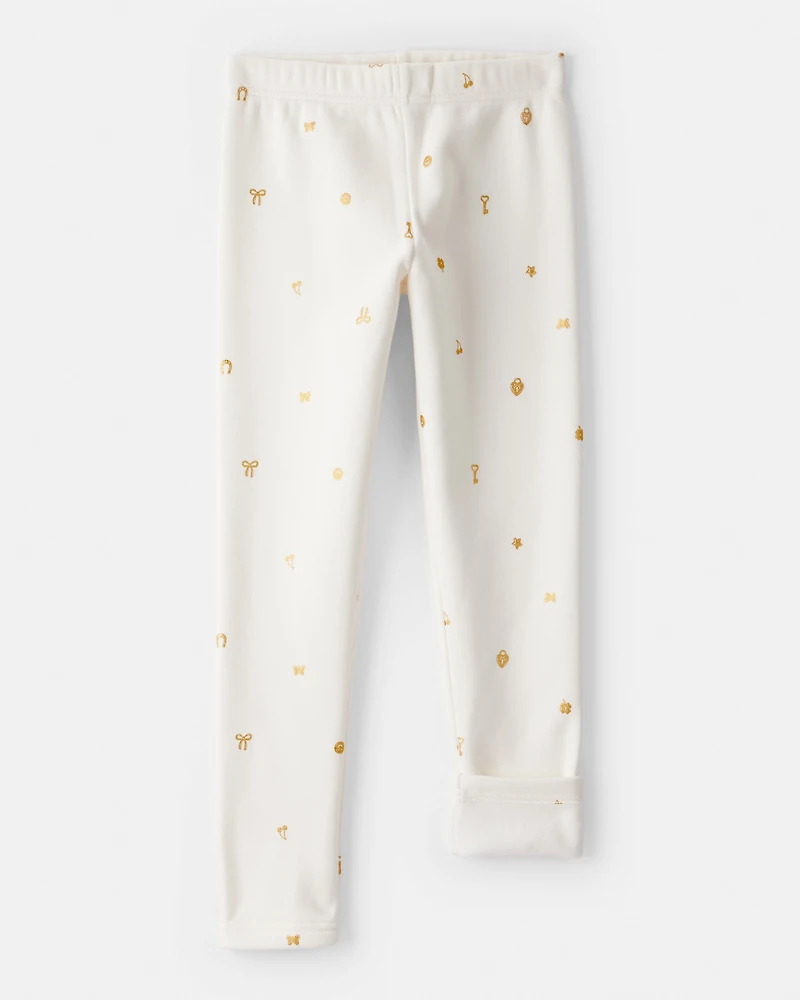 Girls Star Pull-On Stretch Cozy Leggings - Cream