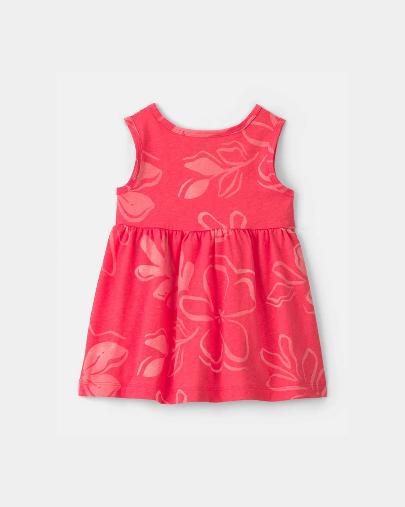 Baby Girl Tropical Floral Sleeveless Dress - Coral