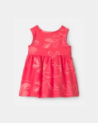 Baby Girl Tropical Floral Sleeveless Dress - Coral