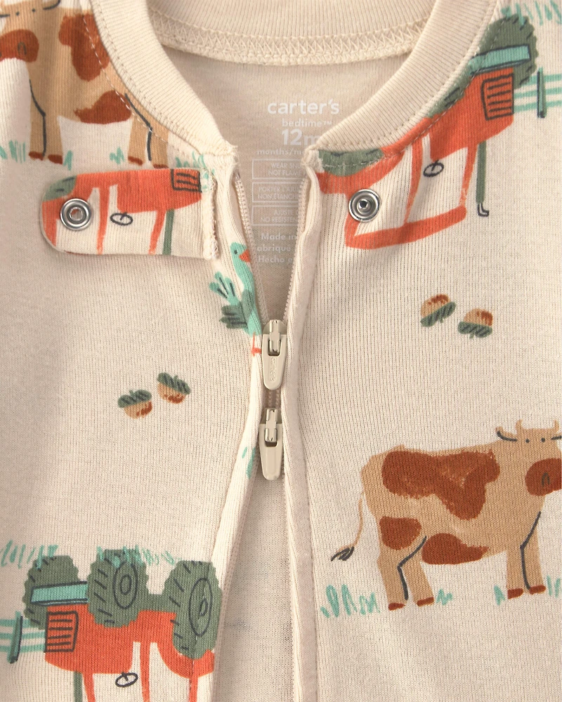 Baby Boy 1-Piece Farm 2-Way Zip 100% Cotton Snug Fit Pyjama - Cream