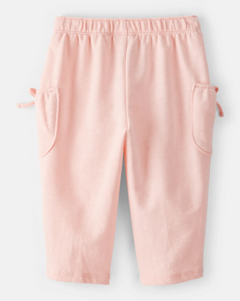 Baby Girl Bow Pocket French Terry Pants - Coral