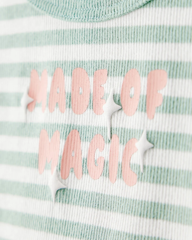 Baby Girl Made of Magic' Striped Long-Sleeve Top - Green