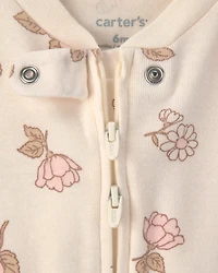 Baby Girl 2-Pack Floral Striped 100% Cotton 2-Way Zip Sleepers - Pink