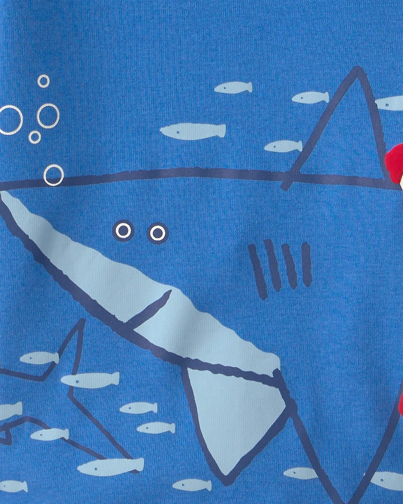 Baby Boy Shark 100% Cotton Short-Sleeve Snug Fit 4-Piece Pyjama Set - Blue