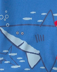 Baby Boy Shark 100% Cotton Short-Sleeve Snug Fit 4-Piece Pyjama Set - Blue
