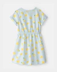Girls Lemon French Terry Dress - Green/Yellow