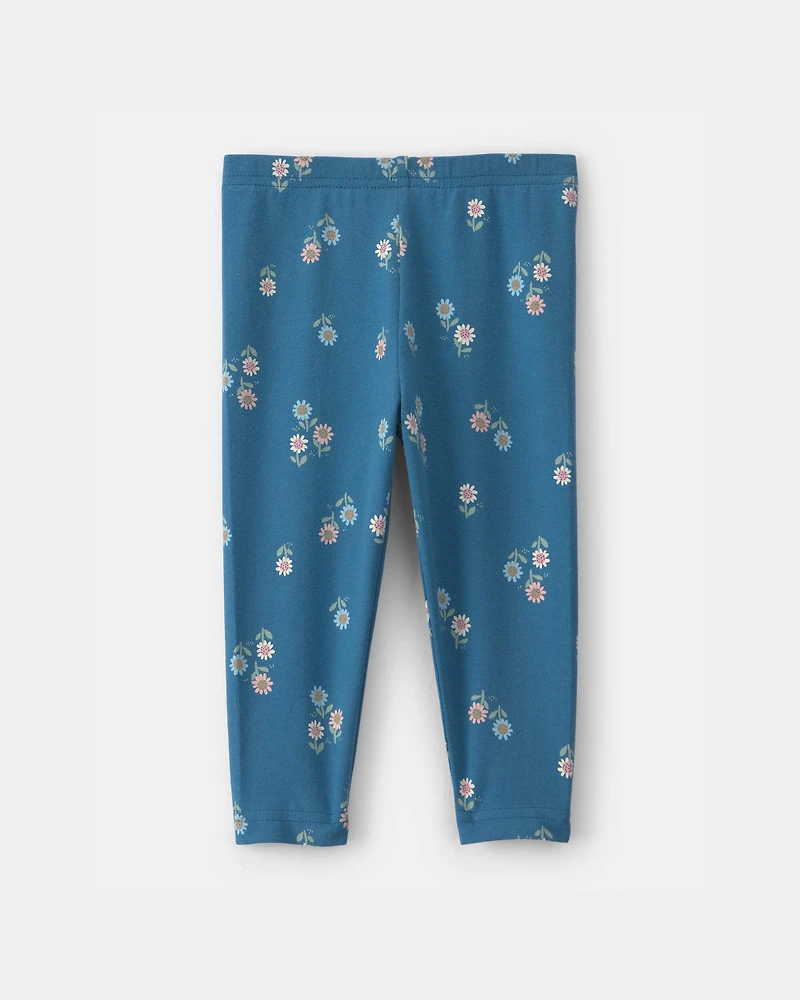 Baby Girl Floral Pull-On Stretch Leggings - Blue