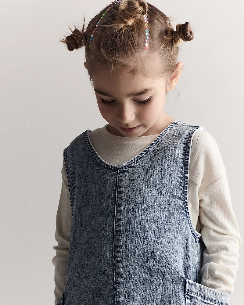 Toddler Girl Otter Pocket Denim Jumper Avenue Wash - Blue