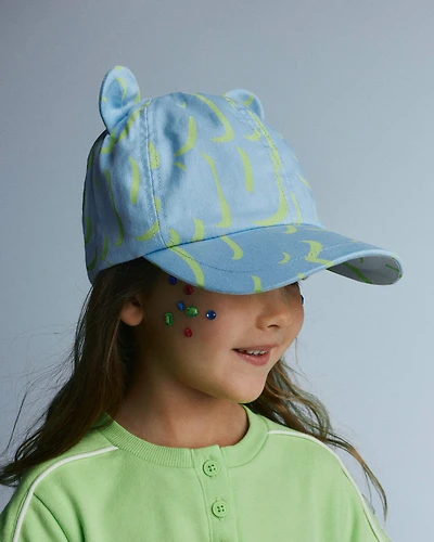 Toddler Baseball Hat with Ears Abstract Print - Blue