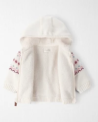 Baby Girl Organic Cotton Fair Isle Sweater Knit Jacket