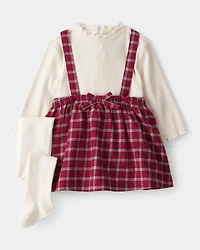 Baby Girl 3-Piece Plaid Print Tee, Skirt & Tight Set - Red