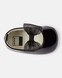 Baby Girl Bow Shiny Mary Jane Dress Shoes - Black