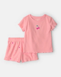 Toddler Girl Fruit Short-Sleeve Loose Fit 2-Piece pyjama Set - Pink