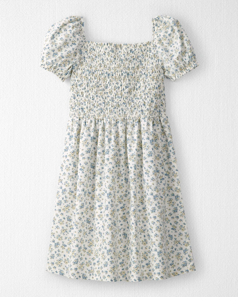 Girls Smocked Dress Made with Organic Cotton Spring Bloom Print
