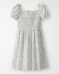 Girls Smocked Dress Made with Organic Cotton Spring Bloom Print