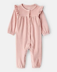 Baby Girl Velour Long-Sleeve Jumpsuit - Pink