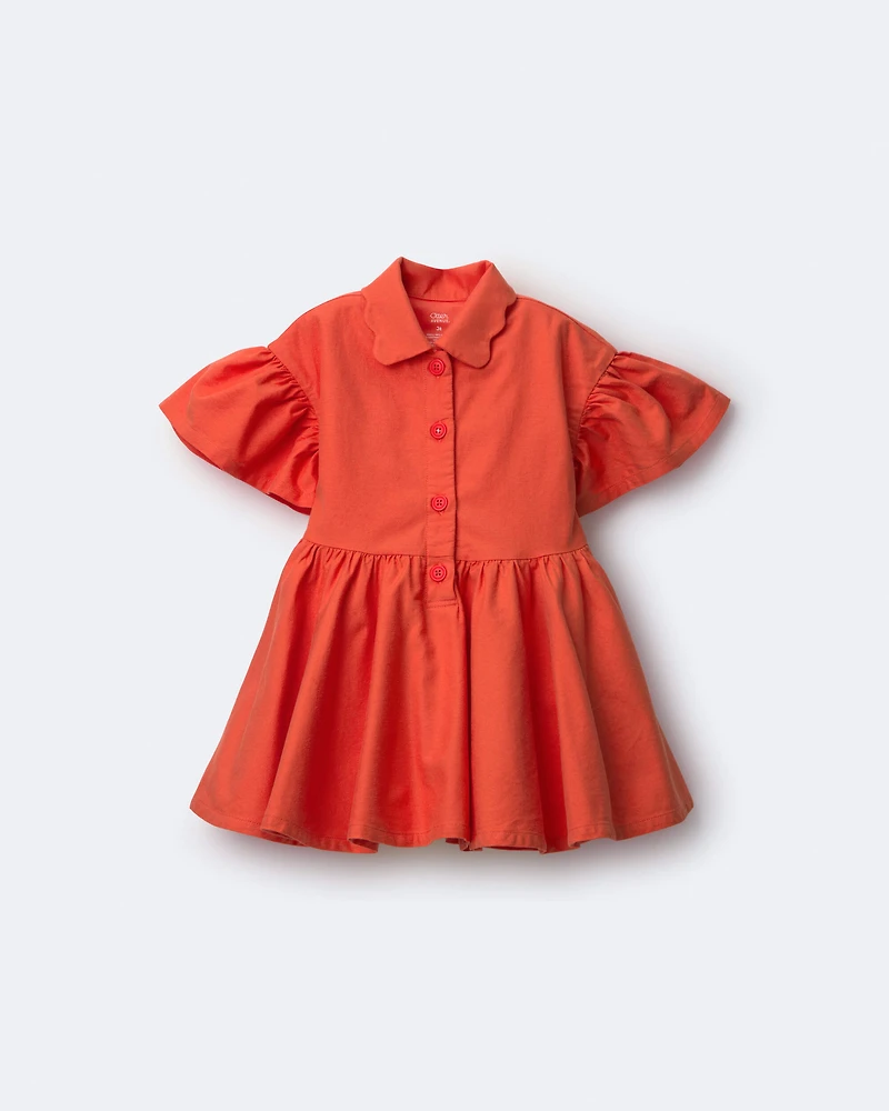Toddler Girl Ruffle Collar Flowy Dress - Orange