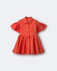 Toddler Girl Ruffle Collar Flowy Dress - Orange