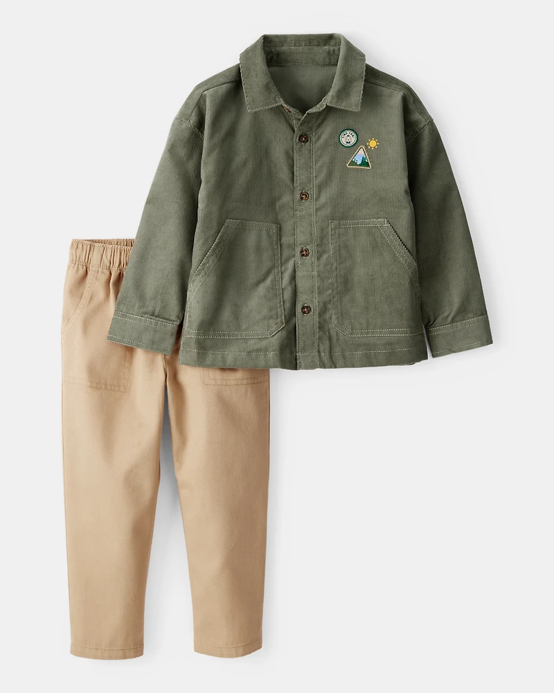 Toddler Boy 2-Piece Button-Front Top & Pant Set - Green/Khaki