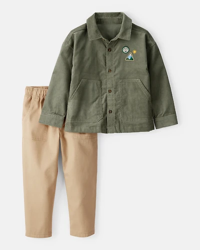 Toddler Boy 2-Piece Button-Front Top & Pant Set - Green/Khaki