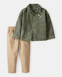 Toddler Boy 2-Piece Button-Front Top & Pant Set - Green/Khaki