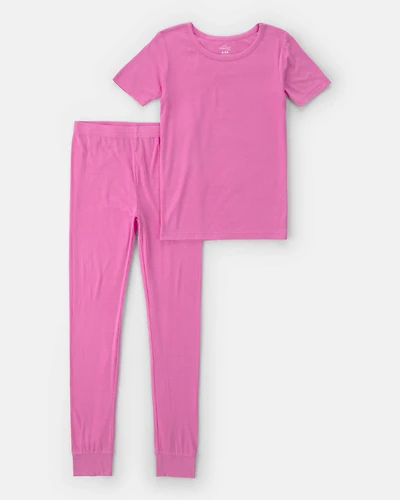 Girls PurelySoft Short-Sleeve Snug Fit 2-Piece Pyjama Set - Pink
