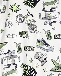 Boys Alligator 100% Cotton Snug Fit 4-Piece Pyjamas - Blue/White