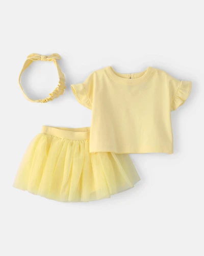 Baby Girl 3-Piece Top & Skirt Set - Yellow