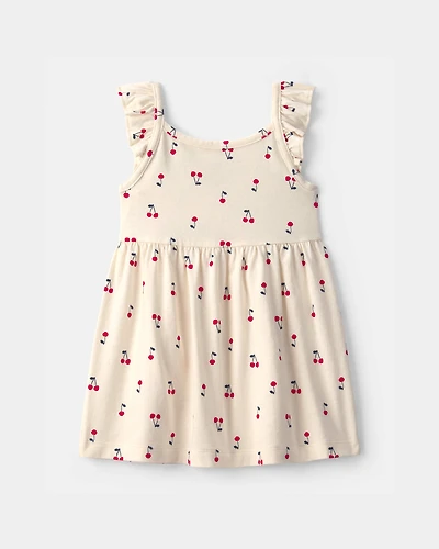 Baby Girl Cherry Sleeveless Dress - Cream
