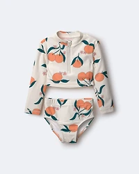 Toddler Girl Half-Zip Long-Sleeve Rashguard Set Clementine Grove Print - Cream