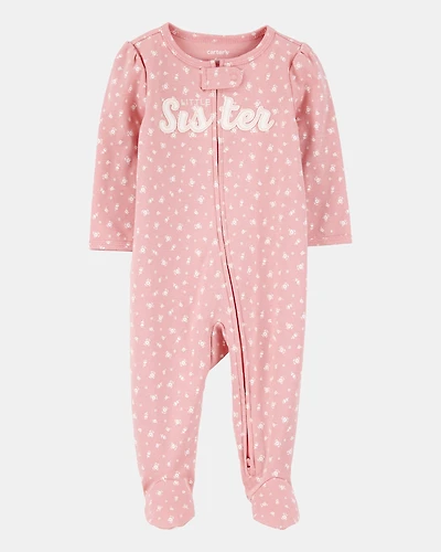Baby Girl Little Sister 2-Way Zip Cotton Sleeper pyjamas
