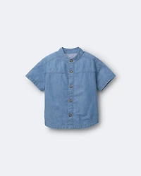 Toddler Boy Mandarin Collar Button-Down Shirt Chambray