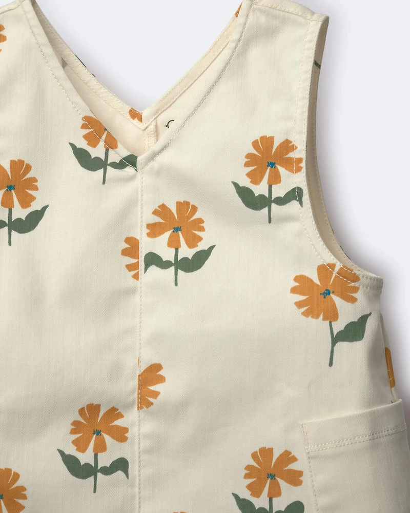 Toddler Girl Otter Pocket Jumper Floral Print - Cream