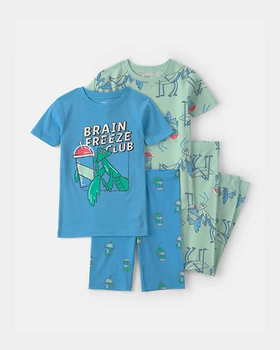 Boys Brain Freeze Club' 100% Cotton 4-Piece Pyjama Set - Blue/Green