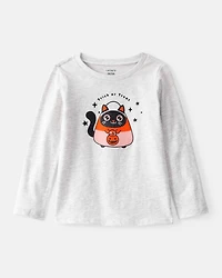 Toddler Girl Halloween Cat Long-Sleeve Graphic Tee - Grey